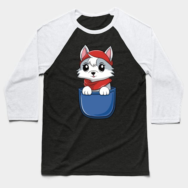 Dog In Pocket Funny Puppy , Husky Baseball T-Shirt by micho2591